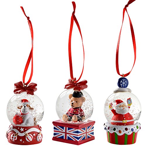 WeRChristmas – Figura de Perro Papá Noel Oso Mini Bola de Nieve Navidad decoración, 45 mm – Multicolor, Set de 3