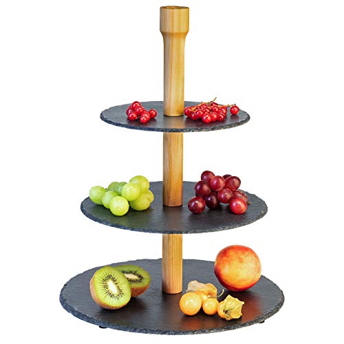 Westmark Expositor de Pizarra de 3 Pisos + 100 Mini Palillos para Snacks, con protección contra arañazos, Dimensiones: ø 28,5 x 40 cm, Pizarra/Pino, Tapas + Friends, Antracita/marrón Claro, 69682260 Westmark Expositor de Pizarra de 3 Pisos + 100 Mini Palillos para Snacks, con protección contra arañazos, Dimensiones: ø 28,5 x 40 cm, Pizarra/Pino, Tapas + Friends, Antracita/marrón Claro, 69682260