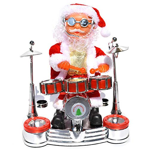 WSNFQ Muñeca eléctrica de Papá Noel, saxofón Que sopla Papá Noel, Adornos navideños (Tambor)