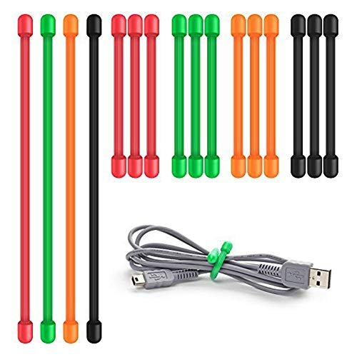 Xstar 16 piezas Twist Ties, 3 "& 6" Silicone Cable Ties Reutilizable Correas de caucho Soporte para colgar el cable de la cadena de control - Negro, Verde, Naranja, Rojo