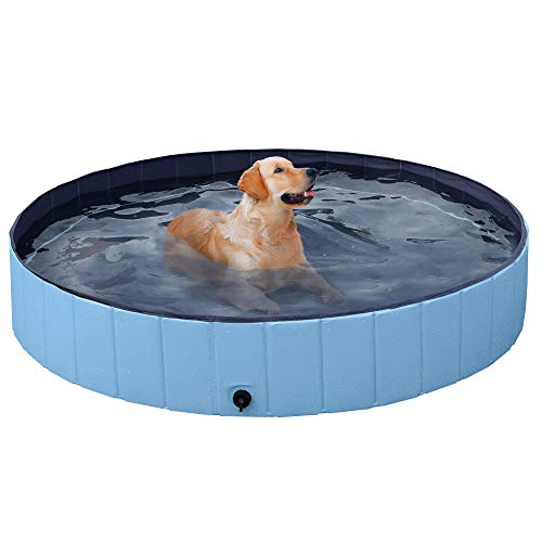 Yaheetech Piscina para Perros y Gatos PVC Plegable Bañera para Mascota Animales Grandes en Interiores y Exteriores M/L/XL/XXL XXL:160 x 30cm/Azul