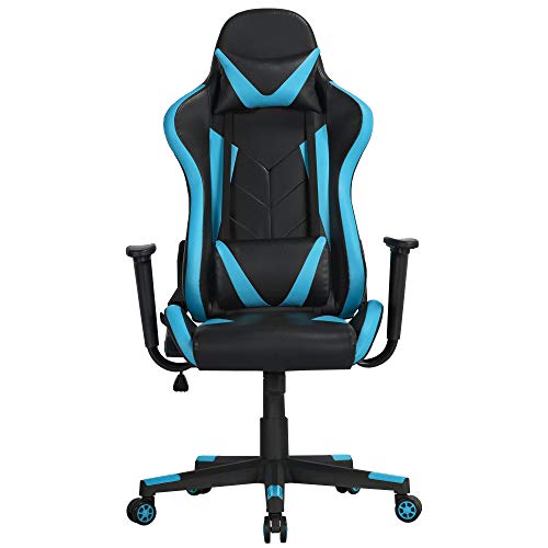 Yaheetech Silla Gaming Silla Reclinable Sillón de Oficina Giratorio Ergonómico Silla Carrera con Soporte Lumbar Reposabrazo Silla con Reposacabeza Negro/Azul Claro