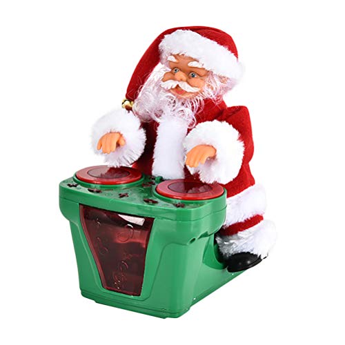Yeyll Tambor jugando Papá Noel, muñeca eléctrica musical de Navidad con batería para tocar Papá Noel, juguetes para decoración de Navidad, color verde