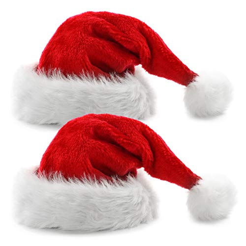 Yisscen Felpa Gorro de Santa, Sombrero de Papá Noel para Adultos Hombres Mujeres, para Decoración Navideña, Fiesta de cumpleaños, Fiesta de Navidad(2 Piezas)