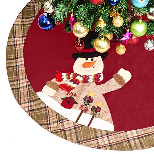 YQing 122cm Estera de Falda de árbol de Navidad, Falda Arbol de Navidad con patrón de muñeco de Nieve, Faldas de árbol de Navidad a Cuadros Decoración de Fiesta navideña