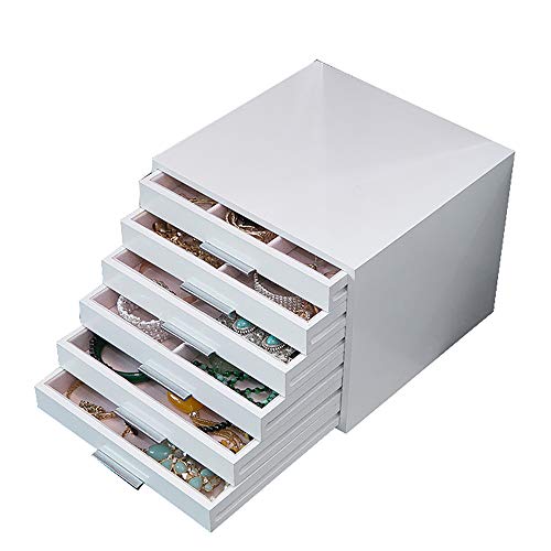 Yuzhijie Caja de almacenamiento de madera para dormitorio, dormitorio, escritorio, joyas, pendientes, color blanco