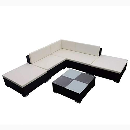 Zerone Conjunto Muebles de Jardín de Ratán, 6 Piezas Set Muebles de Jardín y Cojines, Ratán Sintético Negro