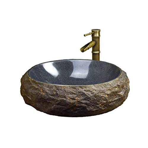 ZHFF Lavabo de baño, Lavabo Lavabo de Piedra Antiguo Lavabo de mármol sobre encimera Lavabo de Arte Retro Lavabo de Piedra