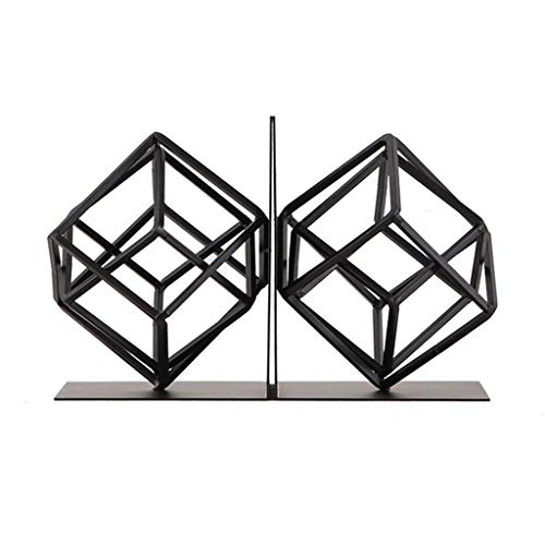Zixin Sujetalibros sujetalibros Decorativo único del diseño geométrico del sujetalibros de Metal Decorativos Libro Termina Soporta 1 par (Negro) Arte sujetalibros