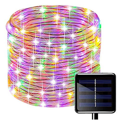 100 luces LED solares de cuerda, resistentes al agua 12 m, cable de cobre exterior, luces para Navidad, jardín, patio, valla del camino, árbol, de Kingcoo