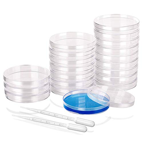 20Pcs Placa de Petri de Plástico, Desechable Placa de Petri de Plástico 90 mm, para Semillas Hongos Análisis de Laboratorio Viene con 20 pipetas de transferencia de plástico(5ml) sh