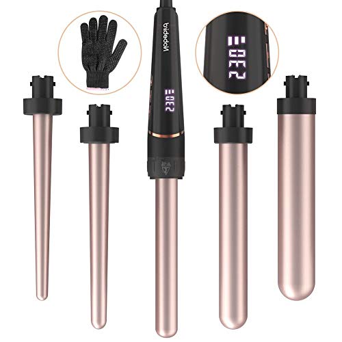 5 en 1 rizador de pelo con varillas profesional, cuenta con 5 cabezales de cerámica turmalina intercambiables, función de apagado automático y anti-quemaduras, doble voltaje 110-240V, pantalla LCD 5 en 1 rizador de pelo con varillas profesional, cuenta con 5 cabezales de cerámica turmalina intercambiables, función de apagado automático y anti-quemaduras, doble voltaje 110-240V, pantalla LCD