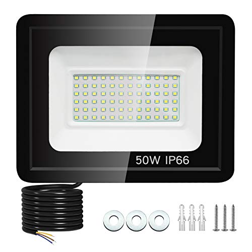 50W Focos LED Exterior, 4500Lúmenes Foco Proyector LED IP66 Impermeable 6500K Luz de Blanca para Terraza, Jardín, Patio, Parque, Garaje, Almacén