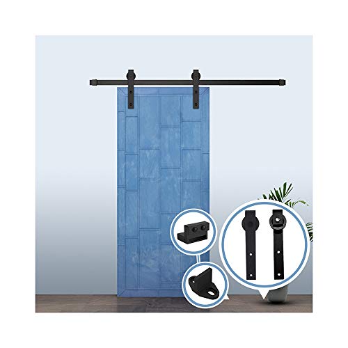 6.6FT/200 cm Herraje para Puerta Corredera Kit de Accesorios para Puertas Correderas,Negro J-Forma