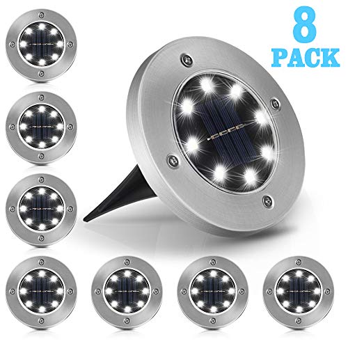 8 piezas Luces Solar de Tierra Luz, 8 LED Luces Solares Exterior Jardin, Luz Solar Jardín de Tierra, IP65 Luz de piso a prueba, Luces solares de jardín para iluminación de patio, carretera, césped