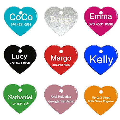 ABIsedrin Etiqueta de identificación de Mascotas para Perros/Gatos, Etiqueta de Perro Grabado para Mascotas, Etiqueta de Mascotas Personalizada 9 Formas y 9 Colores para Elegir-Corazón