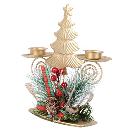 Abofan - Portavelas de Navidad (metal, diseño de árbol de Navidad, con piñas, bayas rojas, lazo para Navidad, fiestas, decoración de mesa), decoración de Navidad