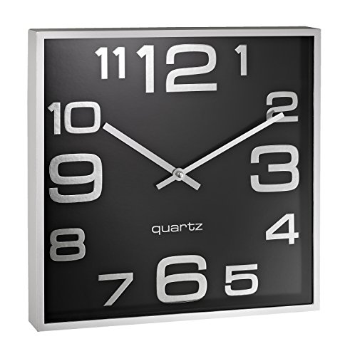 Alco 187 – 11 Reloj de Pared, Aprox. 28, 3 x 4, 1 cm, Plata Negro, Plástico, Negro Plata, 28.3 x 28.3 x 4.1 cm