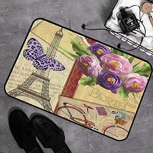 Alfombra Absorbente,París, hito francés Postales de la Torre Eiffel con impresión de fondo abstracto a rayas, naran,Suave Memoria de Agua Absorbente Microfibra Estera de baño Alfombra de Ducha 45x75cm