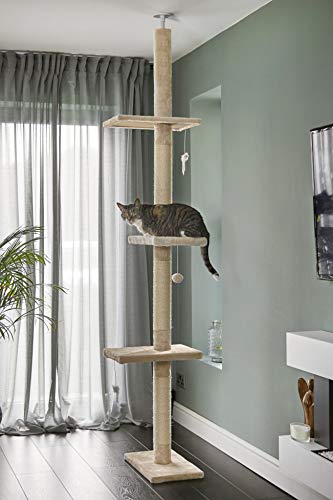 Árbol Rascador para Gatos de 240cm-288cm, Rascador de Suelo a Techo para Gatos, Poste Escalador de Sisal Natural, Árbol para Gatos Extensible, Arbol Rascador de Actividades con, Color Beige Árbol Rascador para Gatos de 240cm-288cm, Rascador de Suelo a Techo para Gatos, Poste Escalador de Sisal Natural, Árbol para Gatos Extensible, Arbol Rascador de Actividades con, Color Beige