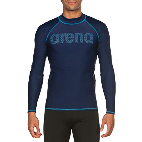 ARENA Man Long Sleeves Shirt Camiseta De Manga Larga Hombre con Protección UV, Navy-Sea Blue, M