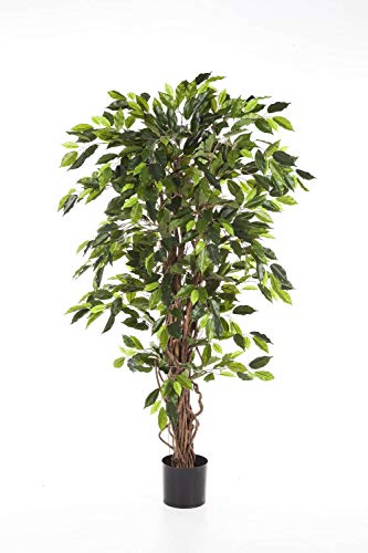 artplants.de Ficus Artificial JARLAN con 430 Hojas y Tronco con lianas, Verde, 120cm - árbol Decorativo - Planta Textil