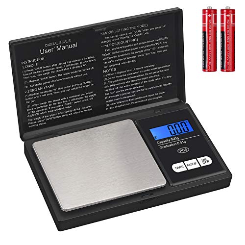 Báscula Digital Portatil Báscula de Precisión 0.01g a 500g Mini Báscula Electrica Bascula de Bolsillo Peso de Cocina para Alimentos Hoja de Té Medicamento en Polvo Joyería Bisutería