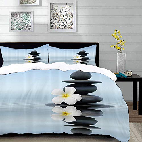 Bedding Juego de Funda de Edredón,Microfibra -Spa, Zen Masajes Piedras calientes con frangipani asiático Plumera R - Funda de Nórdico y Fundas de Almohada - (Cama 220 x 240cm + Almohada 63X63cm) Bedding Juego de Funda de Edredón,Microfibra -Spa, Zen Masajes Piedras calientes con frangipani asiático Plumera R - Funda de Nórdico y Fundas de Almohada - (Cama 220 x 240cm + Almohada 63X63cm)