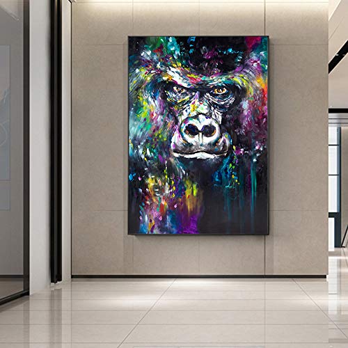 BGFDV Graffiti Abstracto Mono Gorila Animal Pintura al óleo sobre Lienzo póster e impresión de Imagen artística en la Pared para la Sala de Estar