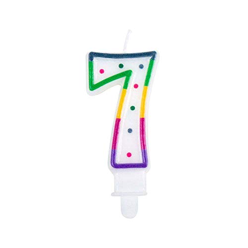 Boland 31067 – Vela de cumpleaños número 7, 1 pieza, colador, con portavelas, enchufe, pincel, mini vela, vela para tartas, cumpleaños, cumpleaños infantil, guardería, decoración, regalo, multicolor