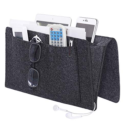 Bolsillo Cama, Bolsillo Organizador para Colgar en la Cama Sofá Fieltro Bolsa de Almacenamiento con 5 Bolsillos para Control Remoto, teléfono móvil, Gafas, Gris oscuro