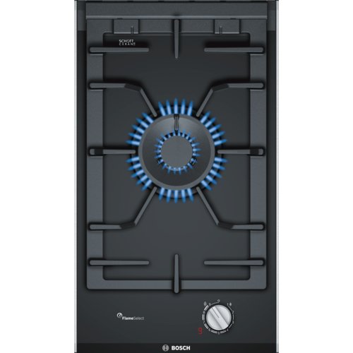 Bosch PRA3A6D70 Serie I 8 - Placa de cocina de gas de 30 cm de ancho, tecnología FlameSelect, cristal vitrocerámico y parillas de hierro fundido, apta para gas natural o gas butano, color negro