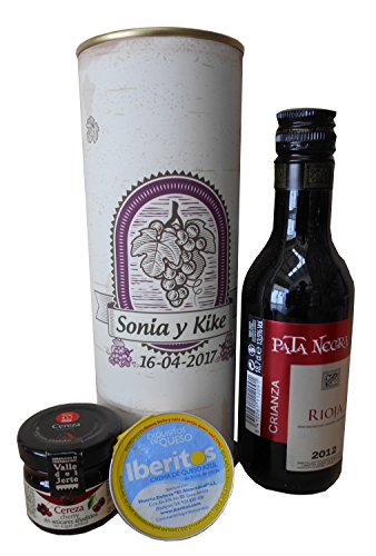 Botella de vino Tinto Crianza Pata Negra con crema de queso azul y mermelada en lata - Pack de 6