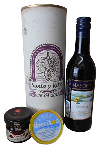 Botella de vino tinto Mayoral con crema de queso azul y mermelada en lata - Pack de 6