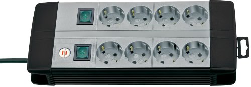 Brennenstuhl Premium-Line Duo regleta de enchufes técnica con 8 tomas de corriente y dos interruptores individuales (cable de 3 m, interruptor iluminado cada 4 tomas, Made in Germany) negro/gris
