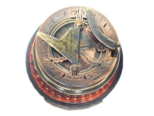 Brújula de latón totalmente funcional caja reloj de sol marítimo náutico vintage antiguo reloj de sol náutico brújula de 7,6 cm