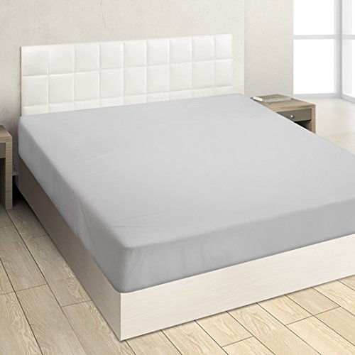 Burrito Blanco Sábana Bajera Ajustable de Punto Jersey ADJ001 Lisa de Algodón 100% para Cama de Matrimonio de 150x190 cm hasta 150x200 cm, Gris