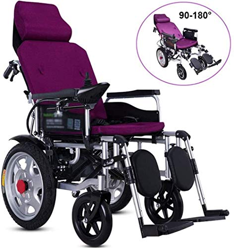 BXZ Silla de ruedas Silla de ruedas eléctrica de servicio pesado con reposacabezas, silla portátil plegable y ligera, ancho del asiento 45 cm, respaldo ajustable y ángulo del pedal, joystick de 360 ​