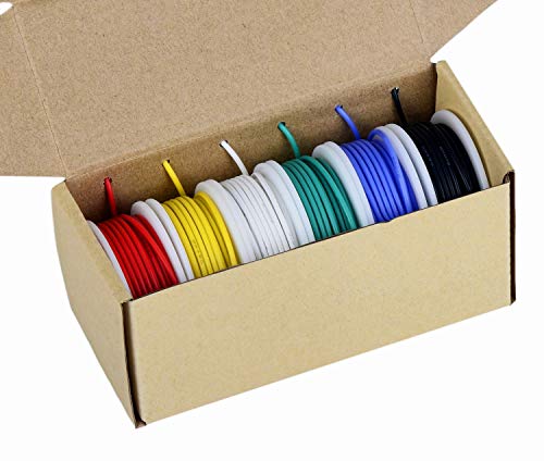 Cable de calibre 24, cable eléctrico Kit de alambre de silicona flexible de 24 AWG (6 bobinas de 9 metros de diferentes colores) Cable de conexión de 300 V de alta resistencia a la temperatura