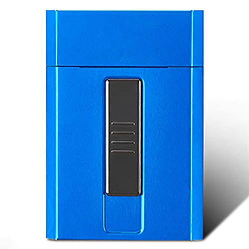 Caja De Cigarrillos, Cigarrillos Caja, Encendedores Portátiles USB 2 En 1, Recargable, Sin Llama A Prueba De Viento (20) Capacidad,Azul