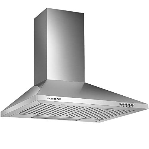 Campana extractora AMZCHEF Campana de pared decorativa 60cm para circulación y salida de aire 362 m³ / h 3 niveles de potencia acero inoxidable super silencioso [clase energética B] (plata)