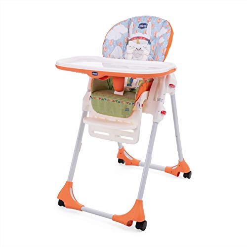 Chicco Polly Easy - Trona amplia, compacta y sencilla, 4 ruedas, para niños de 6 meses a 3 años, color naranja (Llama)