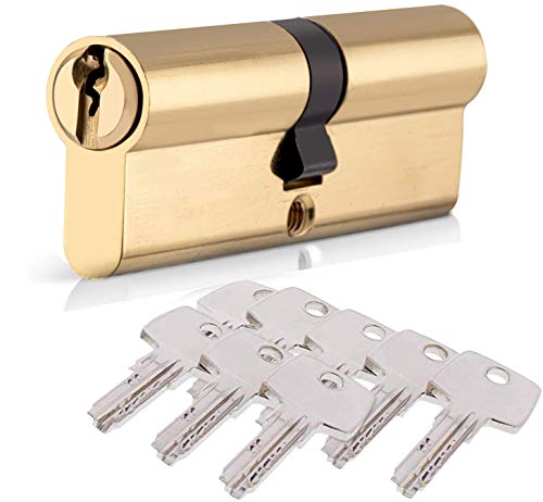 Cilindro de Alta Seguridad, HOMEK Cilindro de Cerradura 30/30(60mm) con 8 llaves, Cilindro de Doble Vuelta para Puertas, Latonado Cilindro de Alta Seguridad, HOMEK Cilindro de Cerradura 30/30(60mm) con 8 llaves, Cilindro de Doble Vuelta para Puertas, Latonado