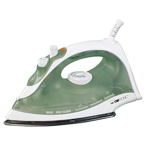 Clatronic DB 3105 Plancha de vapor, suela de acero inoxidable, 2000 W, Verde/Blanco