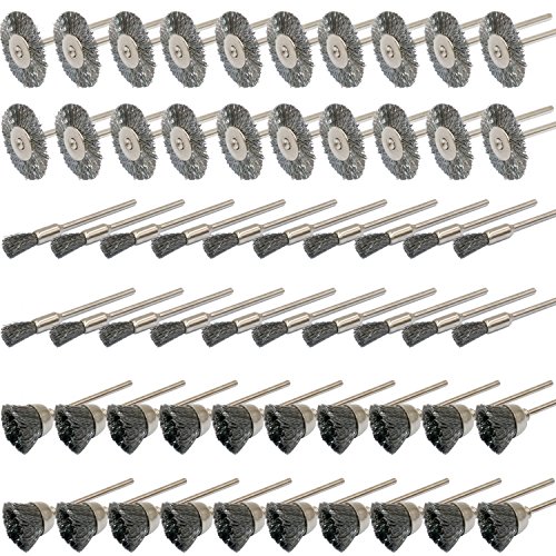 Cnmade Kit de cepillos de limpieza de acero, 60 piezas, 3 mm, para esmeriladora y herramientas rotatorias de Dremel