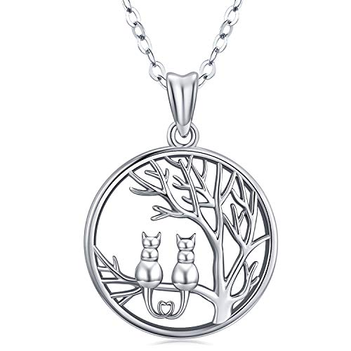 Collar de plata esterlina para gatos: colgante lindo de gato en el árbol, colgante redondo, colgante de gato de cadena de 18"Joyas para mujeres, joyas de árbol y gato Regalo con caja de joyería fina Collar de plata esterlina para gatos: colgante lindo de gato en el árbol, colgante redondo, colgante de gato de cadena de 18"Joyas para mujeres, joyas de árbol y gato Regalo con caja de joyería fina