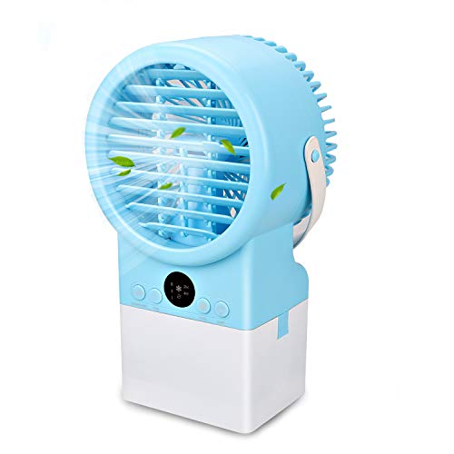 Collen Mini Aire Acondicionado, Humidificador, Ventilador, Luz de noche 4 EN 1, 2/4 Temporizadores/3 Niveles de Potencia/ 7 Colores Luz/500ML Tanque de Agua para Dormitorio, Oficina, Hogar, Regalo