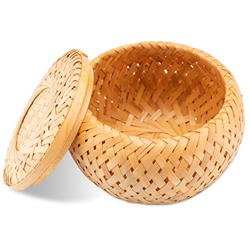 Decorasian Joyero trenzado de bambú – Pequeño recipiente decorativo con tapa para almacenamiento