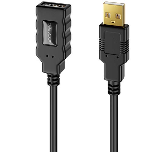 deleyCON 15m Prolongación de Cable Activo USB 2.0 con Intensificador de Señal USB2.0 Cable de Repetidor Cable de Prolongación PC Ordenador Impresora Escáner Negro