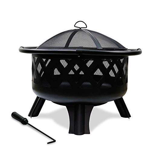 Denmay Brasero al Aire Libre de 76,2Cm (30") con Rejilla, Parrilla de Acero al Aire Libre para Barbacoa, Cuenco con Pantalla de Chispa, Rejilla para Fuego, para Patio Trasero, Hoguera, Patio